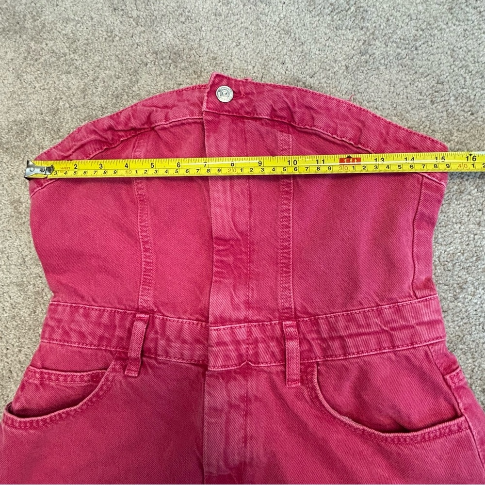Zara pink denim Jean strapless mini dress Barbie Sz M - Picture 10 of 17